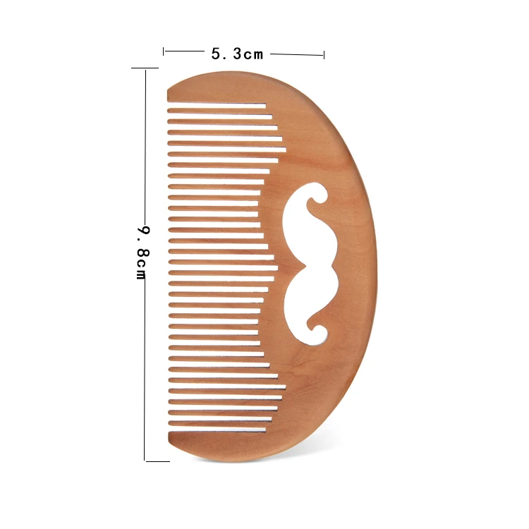 Natural private label logo beard shape wood handle wooden peach hair comb wood combs for salon