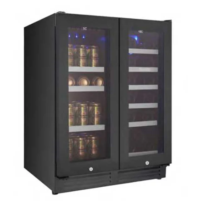 56 cans + 19 bottles  Full Black Freestanding or Built-in  Wine Cooler