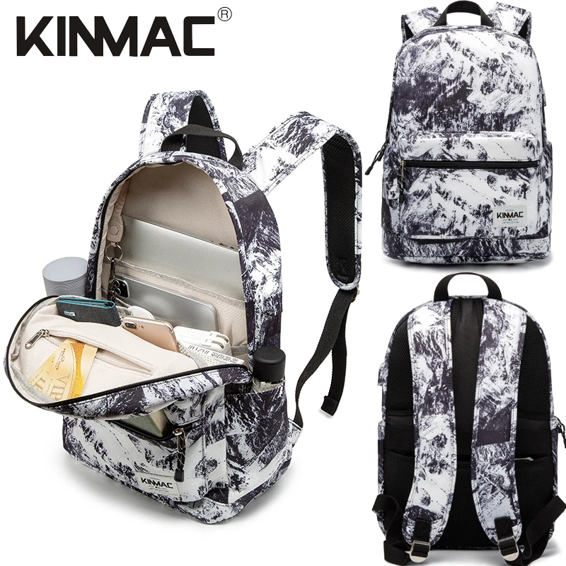 Kinmac Snowy Mountain Waterproof Laptop Backpack with Massage Cushion Straps and USB Charging Port for Laptop Up to 15.6 Inch