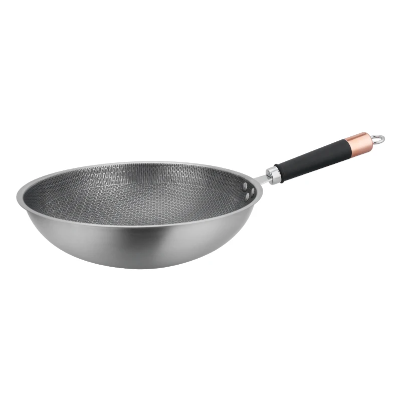 Forged restaurant polish stainless steel wok fry pan, big kitchen cookware high quality honeycomb deep non stick frying pan