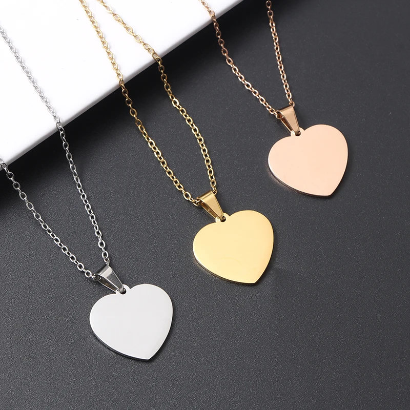 Hot Sale Elegant New 18k gold Gold Plated Stainless Steel Engraved Blank Heart Pendant Necklace