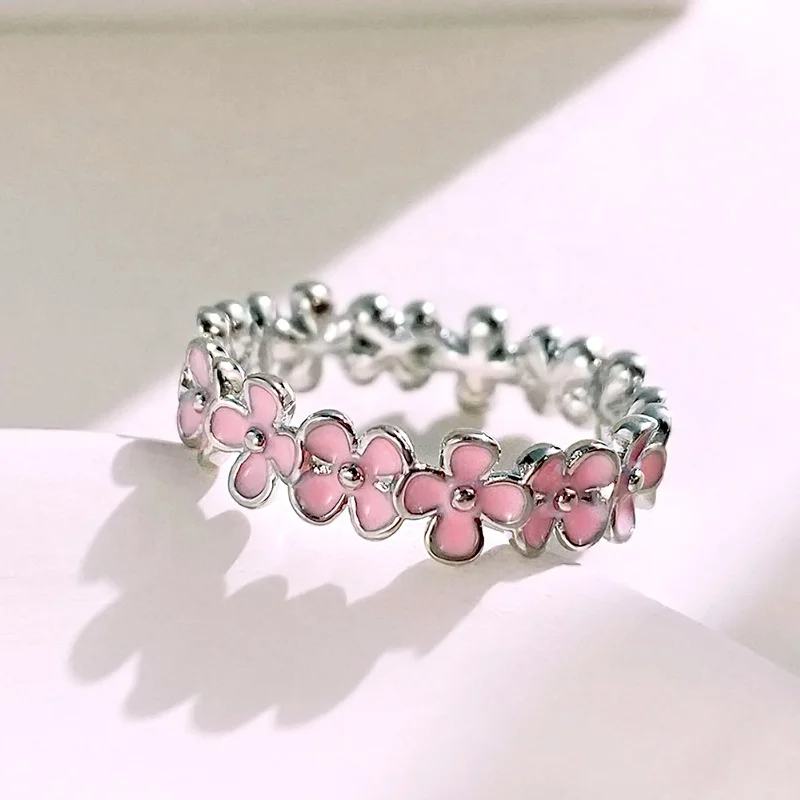 Simple Forest Pink Flower Epoxy Ring Romantic Braided Wreath Index Finger Ring New Hot Selling Recommended Popular Products