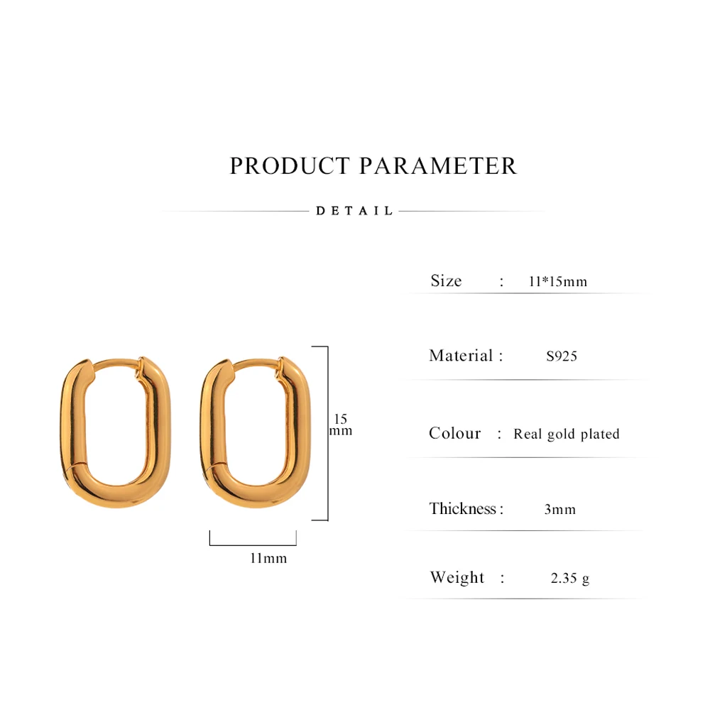 JINYOU Classic Gold Plated Earrings 925 Sterling Silver Jewelry Fashion Hoop Earrings for Women