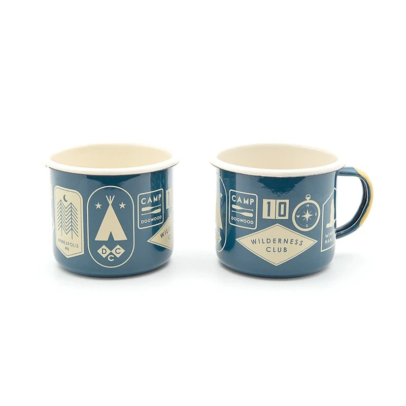 Kids small size 8oz 250ml china wholesale personalized logo aureate golden gold rim edge enamel metal beer cup mug with ss lip