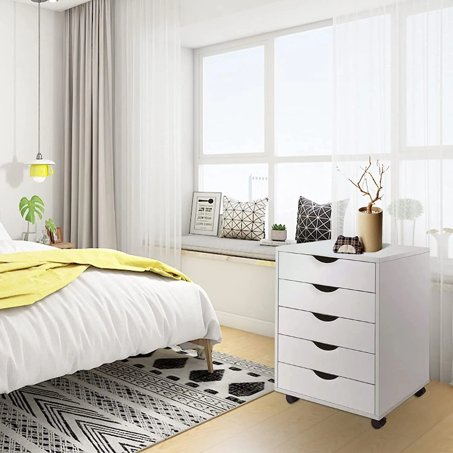 AI LI CHEN Home bedroom warm white small file cabinet simple and modern