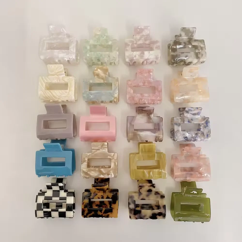 Wholesale Custom Marble Small Acrylic Acetate Hair Claw Best Selling Glitter Glossy Square Cute Hair Claw for Women Girls B032