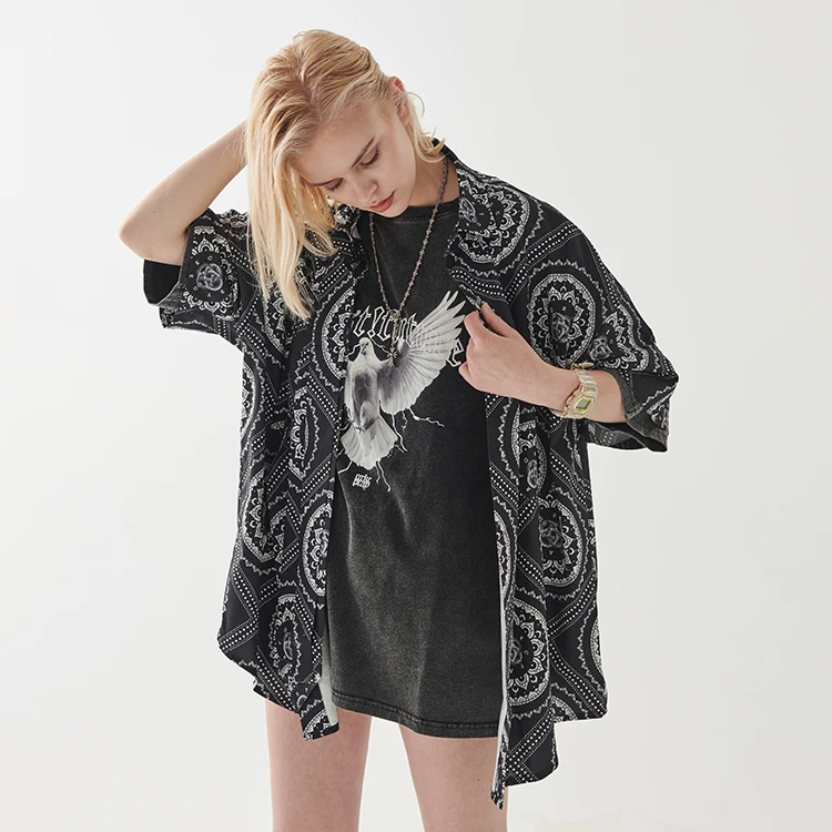 New Model Fashion Button Up Paisley Topes Casual Summer Custom Print Flora Loose Hawaiian Women Short Sleeves Shirts