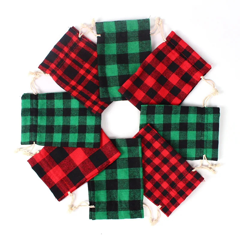 Оптовая продажа милые маленькие тканевые ювелирные изделия на шнурке подарочные пакеты заказ клетчатый хлопковый мешочек