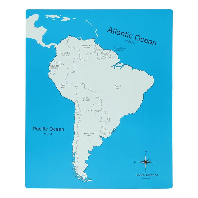 GE035  Montessori Kids Wooden Educational Children Toy South America Control Map