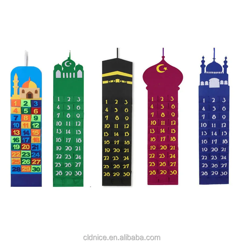 Nice Factory Wholesale Ramadan Advent Calendar Eid Calendar Countdown Calendar Eid Mubarak Hanging Felt For Kids Eid Gifts
