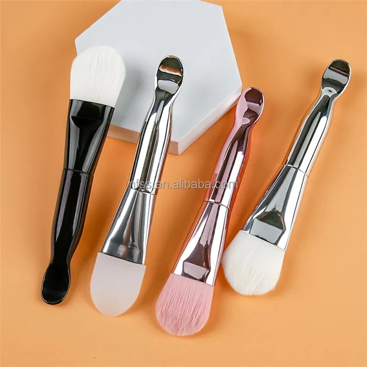 Wholesale Custom Hier Mini Dual Sided Mask Brushes Makeup Double End Plastic Fan Masking Brush And Cosmetic Spatula With  Logo