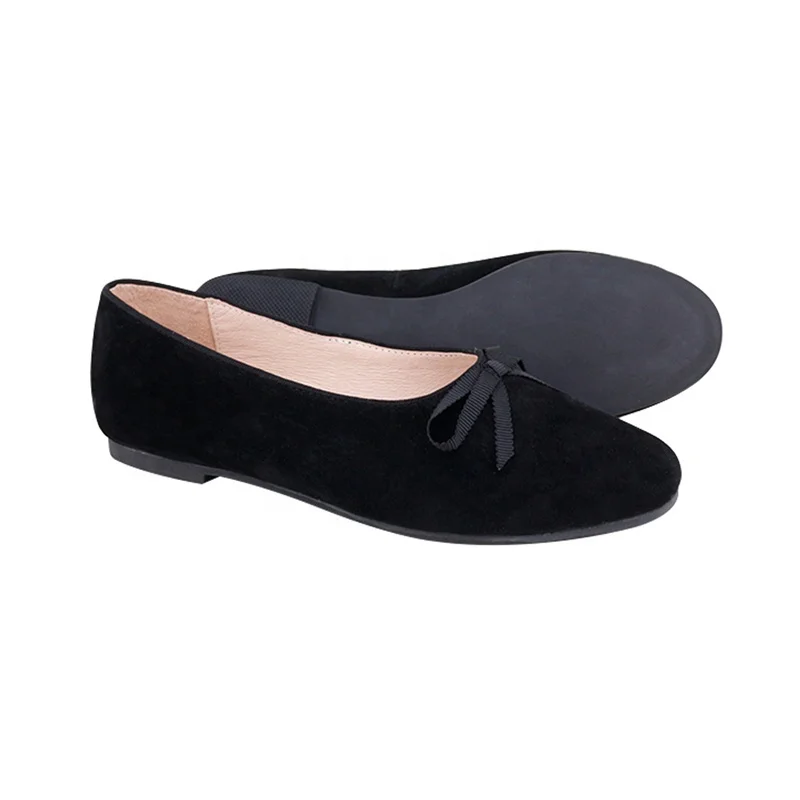 Custom Women Slip on Flat Mary Jane Shoes Black Suede Leather Bow Ladies Shoes for Ballet Women Shoes