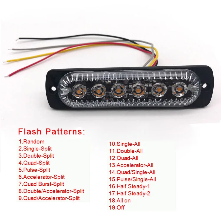 Supper slim car strobe light 12V red blue amber 6LED warning outdoor mini strobe light