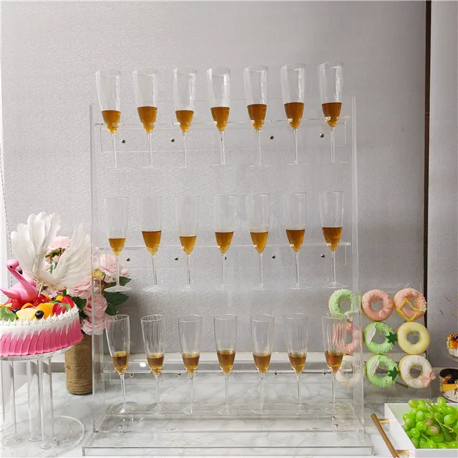 Factory Wholesale Supplies Clear Acrylic Champagne Wall Glass  Holder Display Stand  For Wedding Decoration