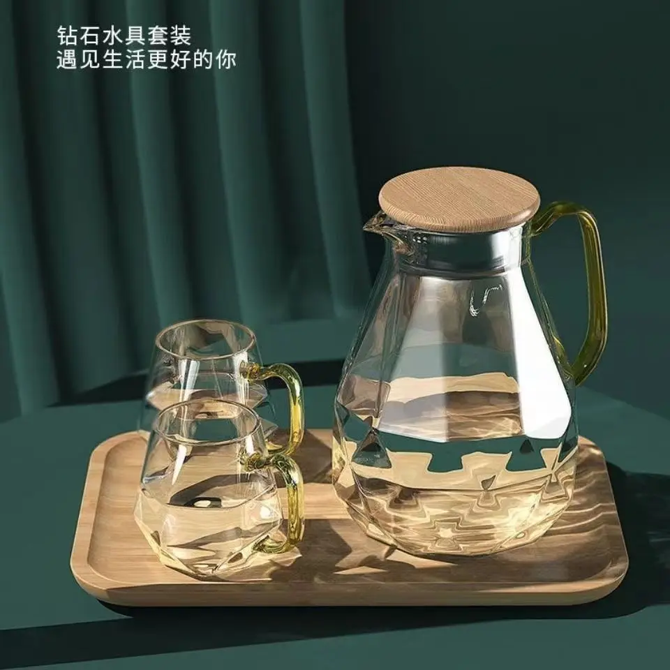 High borosilicate drinking glass bottle hot sale diamond shape pitcher teapot glass jug