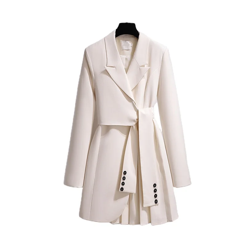 Wholesale Hot Sale Autumn Winter New Design Long Suit Coat Ol Slimming High Waist Lace Up Blazer Dress Fashion Long Suit Dress