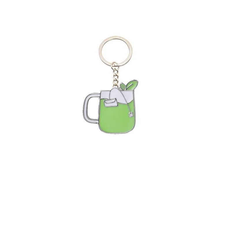 Wholesale Manufacture Coffee Utensils Milk Tea Cup Enamel Keychain Custom Lemon Tea Alloy Oil Drop Pin Keychain Coffee Cup