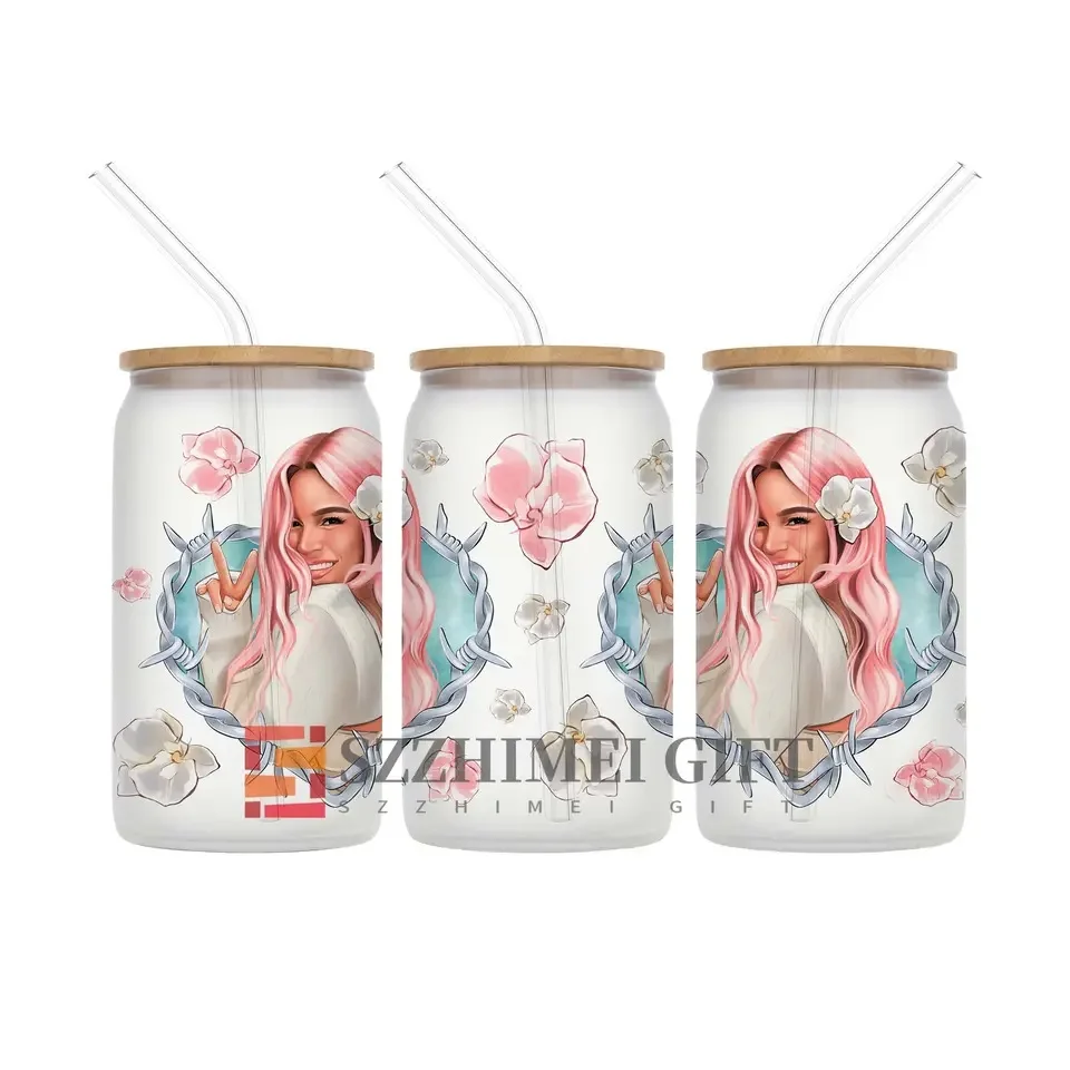custom wholesale red rose 16oz uv dtf cup film wrap transfers mugs tumbler sticker for glass libbey cups