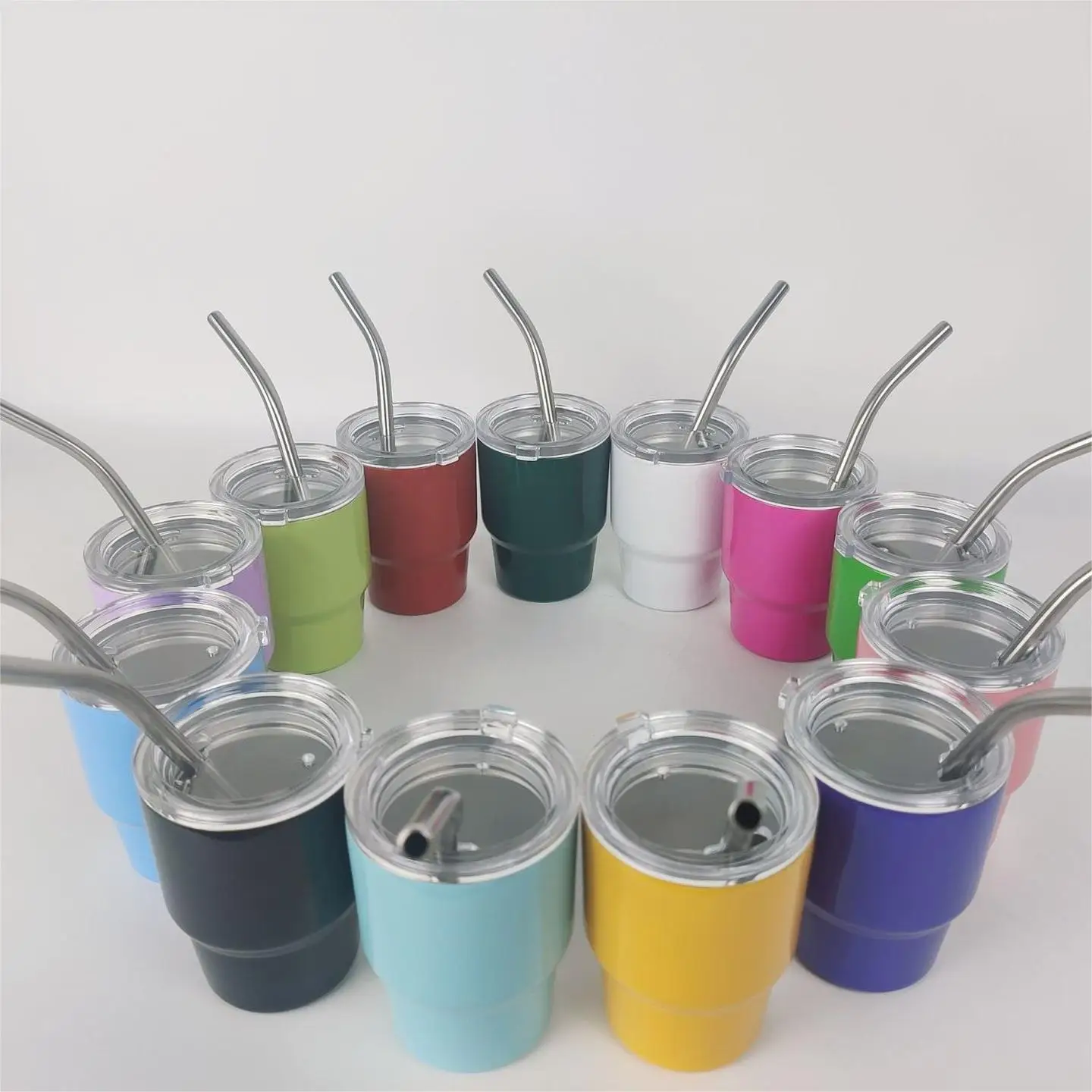 2oz 3oz Stainless Steel Tumblers Double Wall Vacuum Insulated Cups 2 oz Mini Tumbler Shot Glass with Straw and Lid
