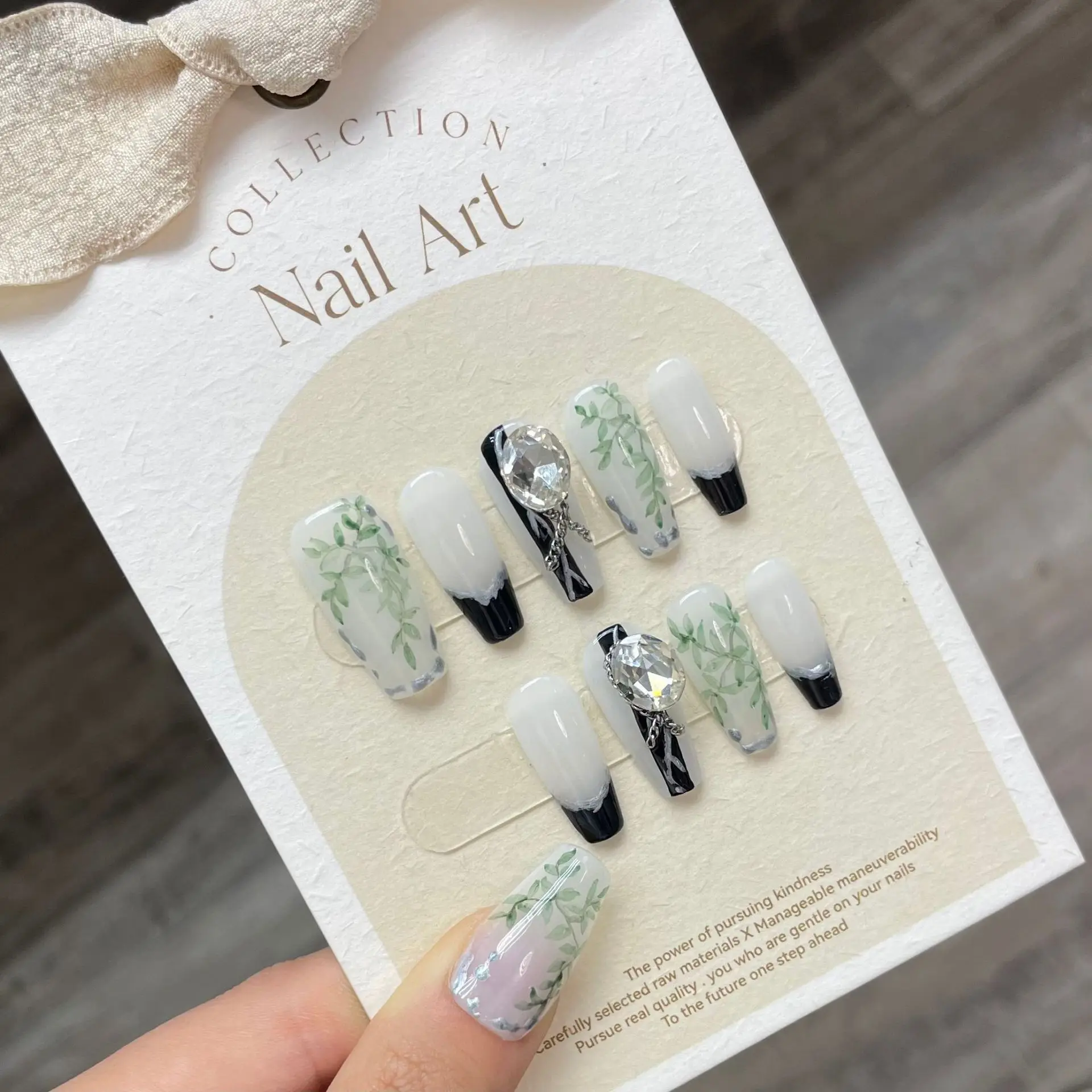 100 styles Custom Luxury Bling Stones Press On Nails  Medium Coffin Heart Pearl French Tip Nails Manicure Acrylic Stick On Nails