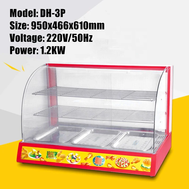 commercial supermarket electric glass equipment hot display cabinet food warmer