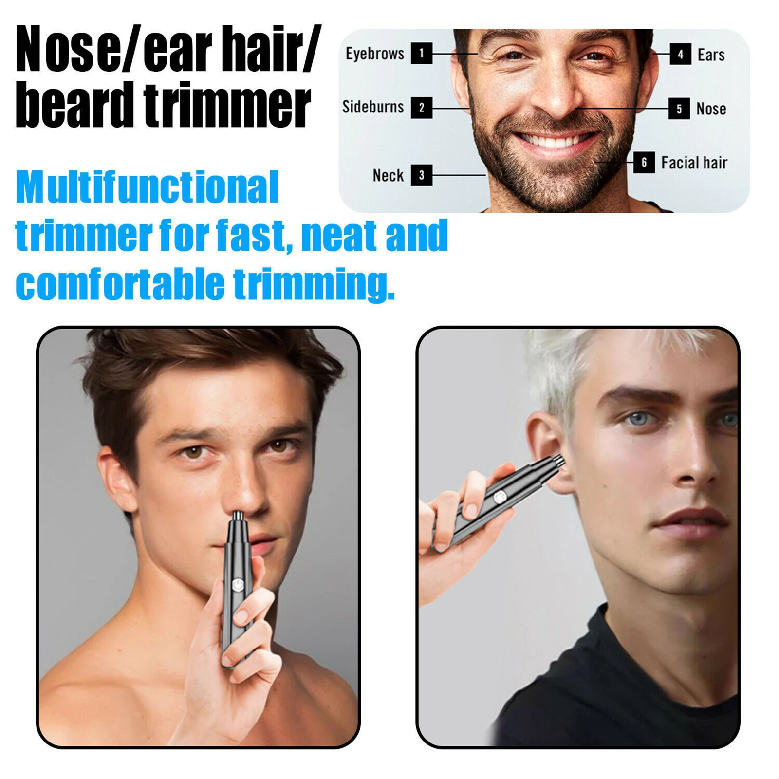 Electric Nose Hair Trimmer Multi Purpose Nasal Ear Hair Beard Shavers Eyebrow Remover with Detachable Stainless Steel Cutter Hea