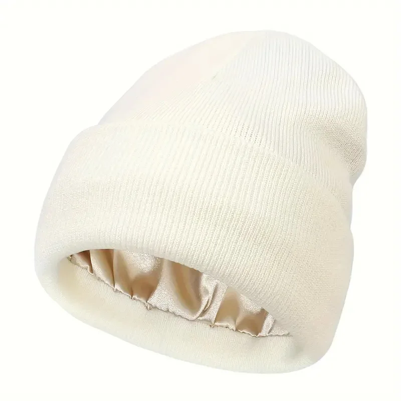 Wholesale Unisex Embroidery Knit Beanie Hats Multi-Color Custom Winter with Satin Silk Lining caps Digital Printing Image Style