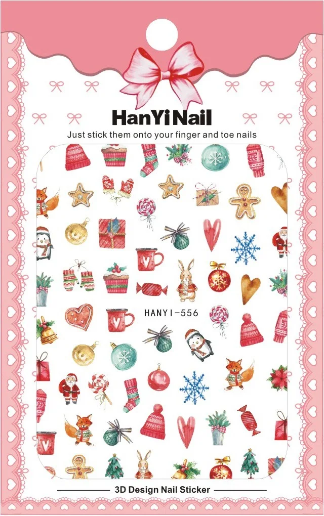HANYI 554-577 New Design Nail Manicures Decals 3D Art Christmas snow santa Nail Art sticker for nail