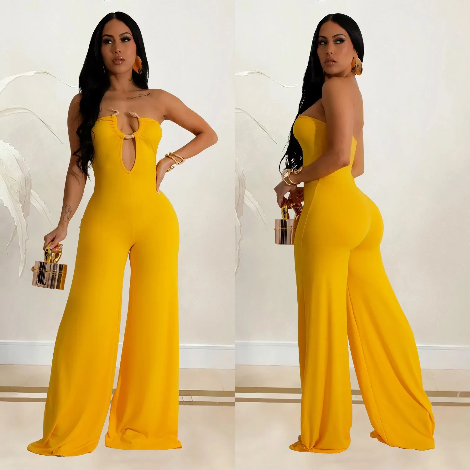 QuiteS 2024 New Summer Women Casual Sleeveless Sexy Ladies Pants Club Party Loose Jumpsuit Chic Playsuit One Piece Suit Romper