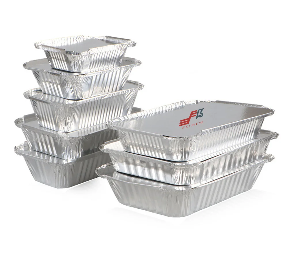 Factory Disposable Rectangle Food Grade Pan Takeaway Lunch Box With Lid Aluminium Foil Container Tray