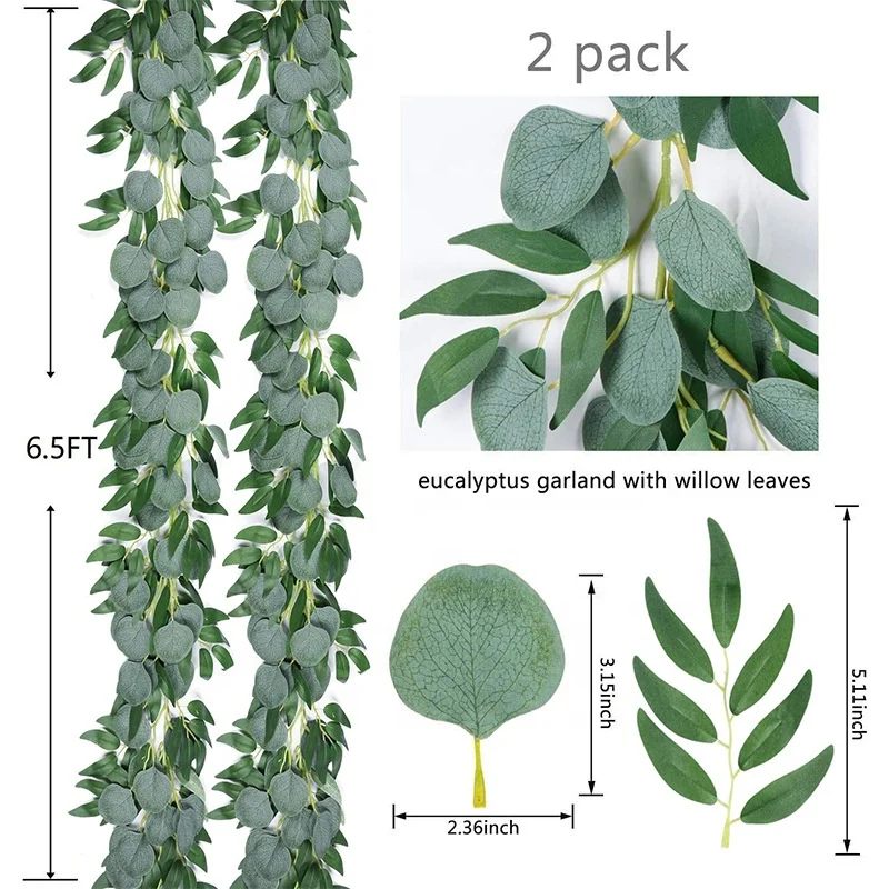 Artificial Plant Silk Eucalyptus Garland With Willow Leaves Artificial Eucalyptus Wreath For Home Wedding