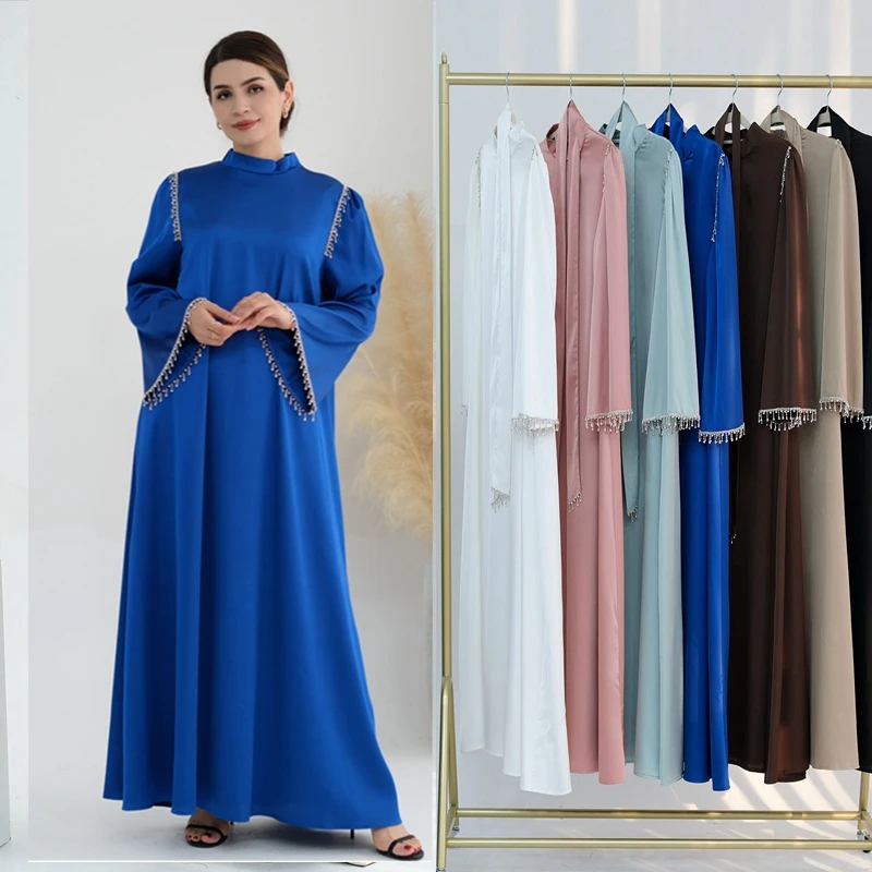 Germany Eid Abaya Женская одежда с вуалью Jilbab синяя Этническая бисером