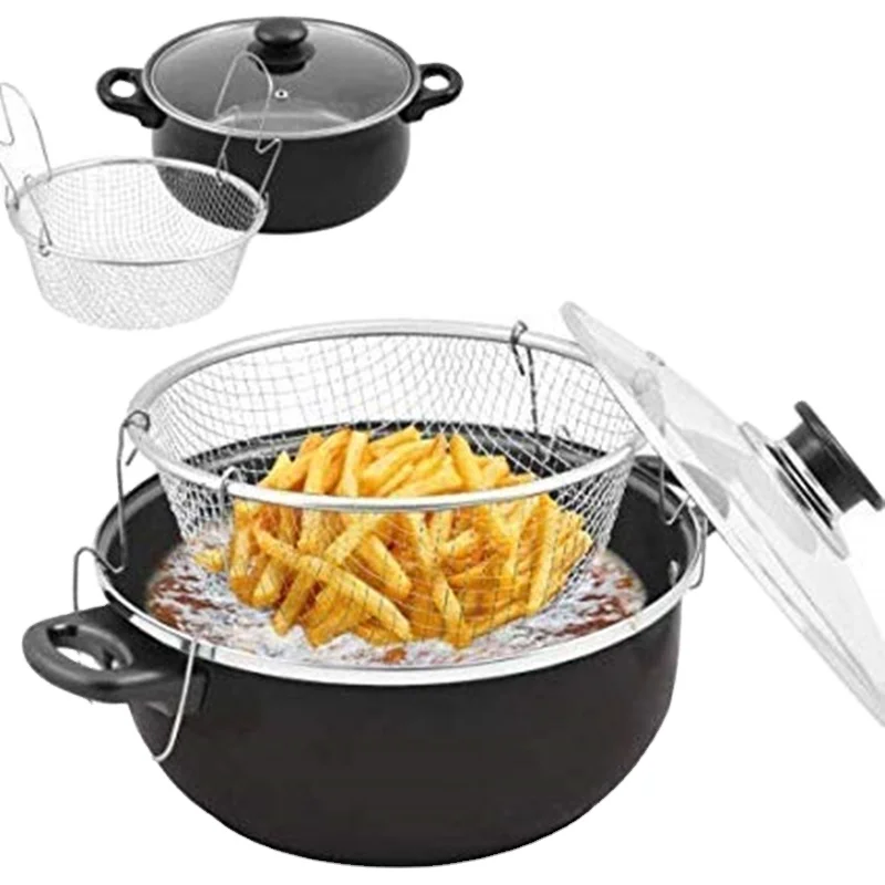High Quality best seller carbon steel non stick cookware set deep fryer with basket