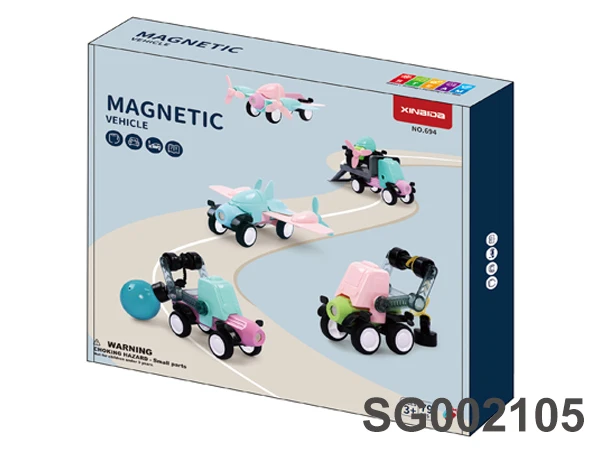 42 pcs solid colour big size engineering vehicle magnetic rod for kids DIY assemble