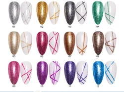 Painted Metallic nail art Gel Nail Polish Set 12 Colors Platinum Metal Liner Gel Champagne Glitter Glow in the Dark Luminous Gel