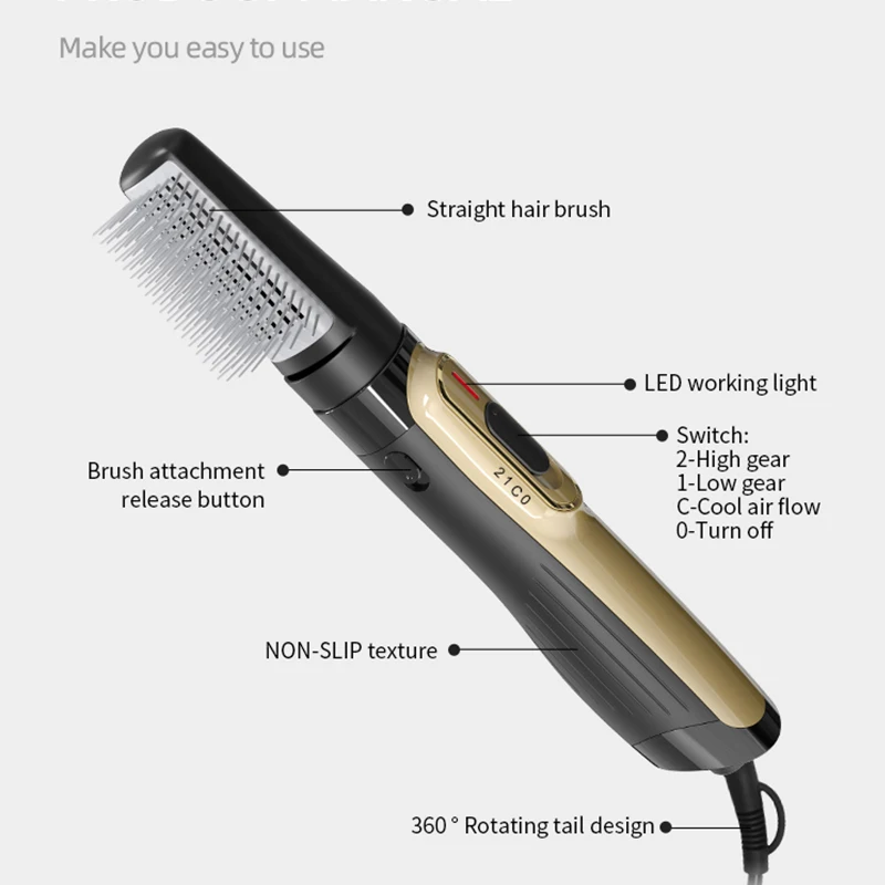 Private Label One Step Rotating Negative Ion New Hair Dryer Straightening Brush Hot Air Blow Brush Hair Dryer