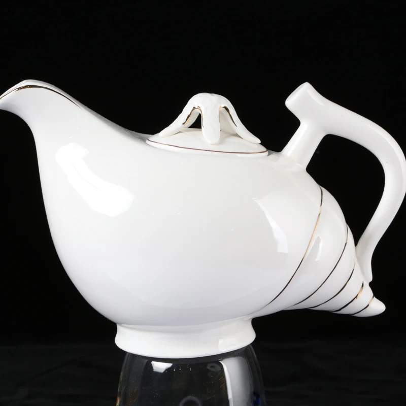 TP10 Sea Snail Design Ceramic Teapot Cup and Saucer with Gold Rim
