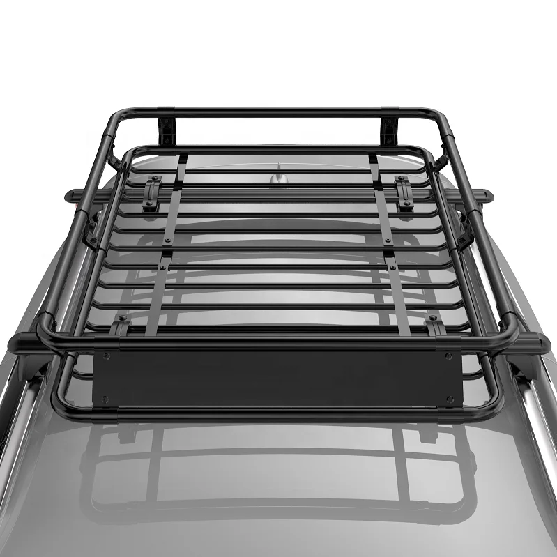Rooftop Basket Cargo Carrier Car Roof Basket Rack 200kg Weight Capacity, Black Steel