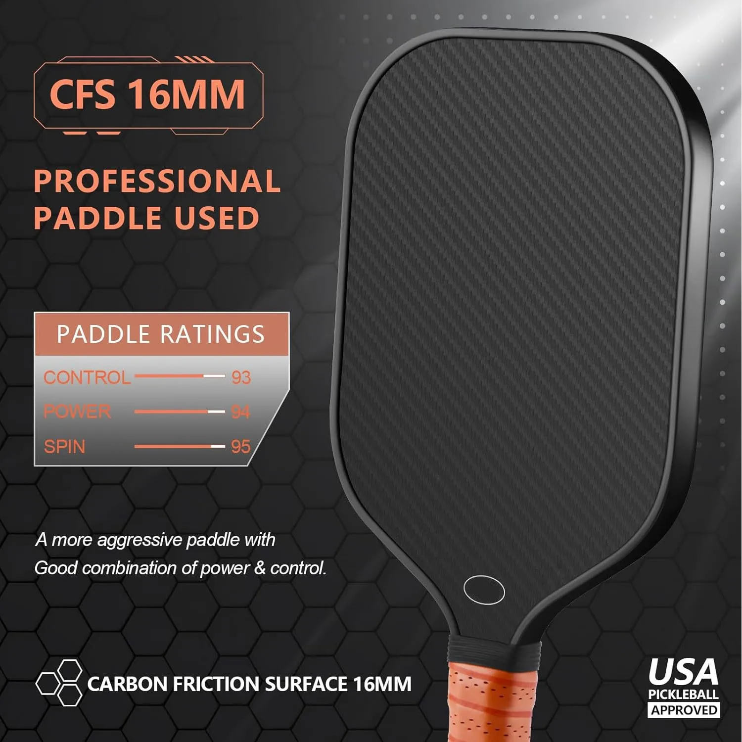 16 Mm Professional Carbon Fiber Pickleball Paddle Ultimate Power Spin And Control Raw Carbon Fiber Design With Cover