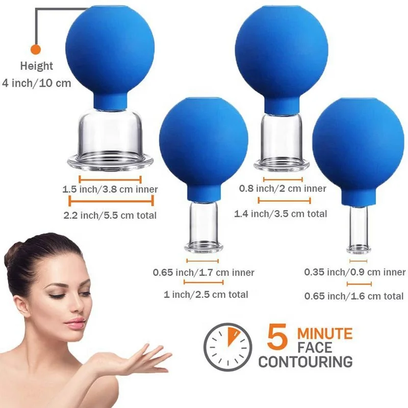 4 Sizes High Quality Luxury Box Glass Silicone Massage Vacuum Suction Therapy Cupping Cup Set for Body Eye Face Leg Arm Back
