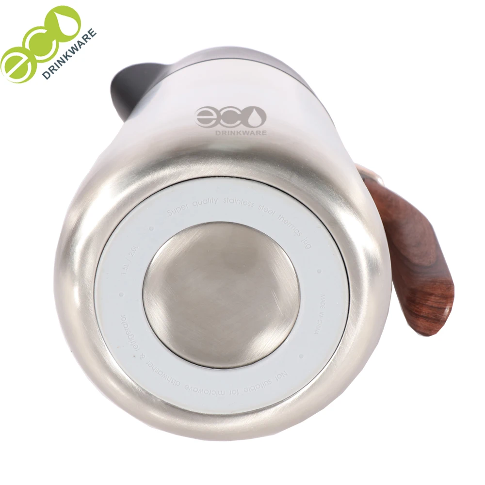 GT008 thermos flask coffee pot made of double walled 304 stainless steel with wooden handle insulated jug with drip free spout