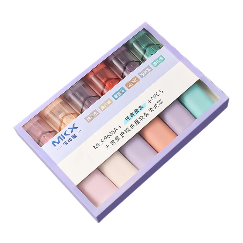 Light Color Eye Protection Fluorescent Pen Student Large Capacity Painting Marking Learning Mark Soft Head Color Pencil 6 Pieces