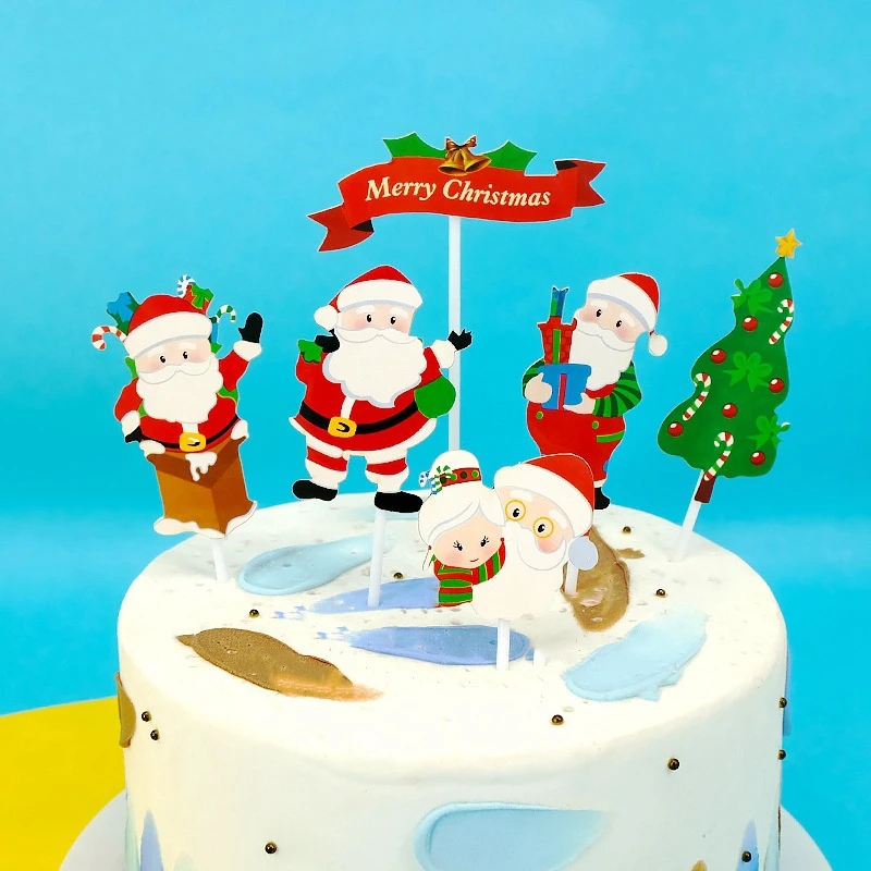 new design Merry Christmas Santa Clause Paper Christmas cake topper Santa themed cake topper for Christmas cakes