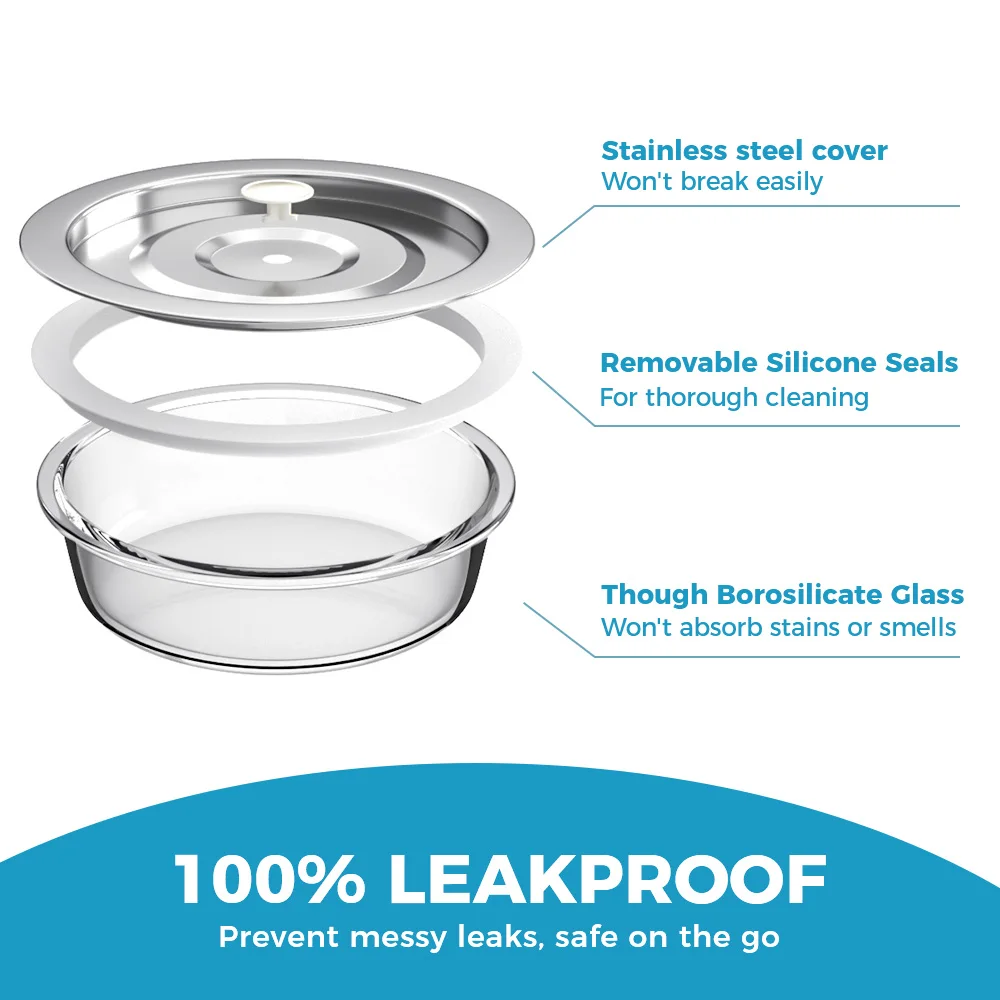 Glass Meal Prep Lunch Containers Dishwasher Microwave Freezer Oven Safe Glass Storage Containers with Steel Cover Airtight Lids