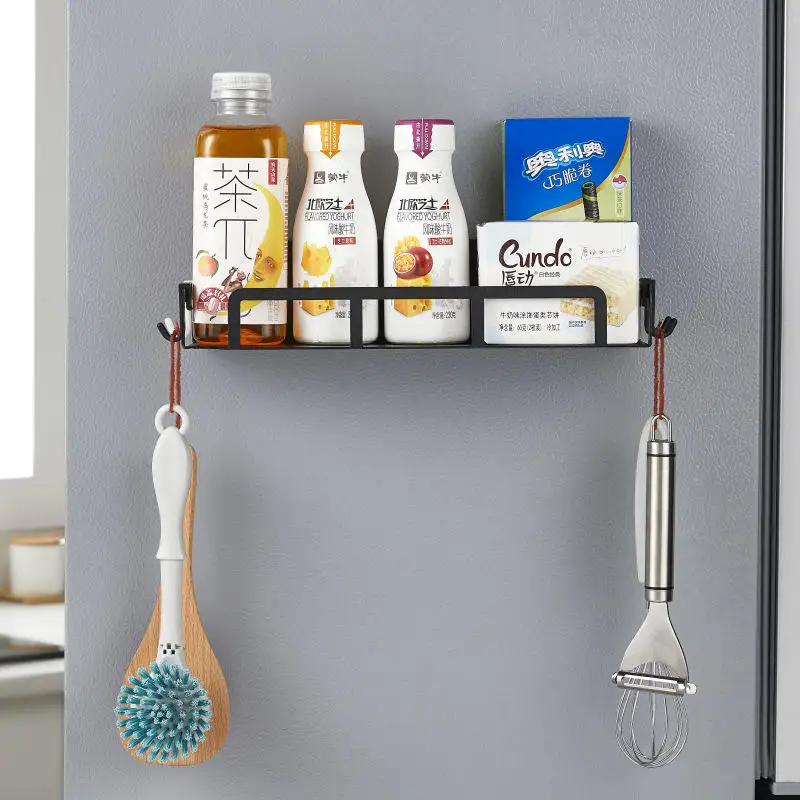 kitchen Attraction Space Saving Magnetic Fridge Refrigerator Side Plastic Wrap Bag hanger Spice Rack Shelf for Refrigerator