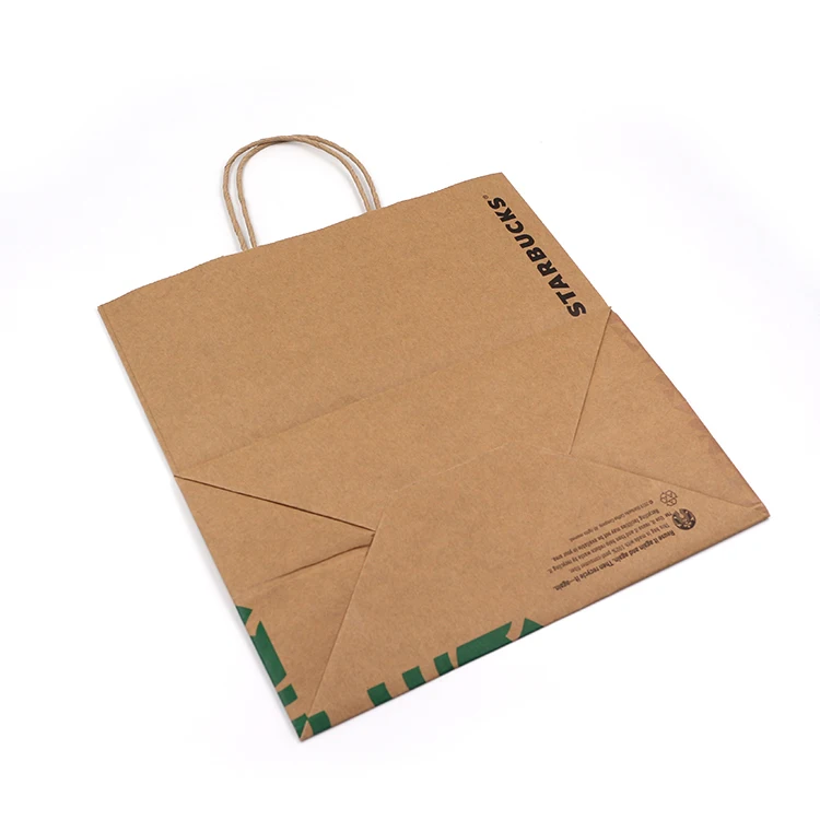 
custom printing food carryout packaging twisted handles brown kraft takeaway paper carrier bag 