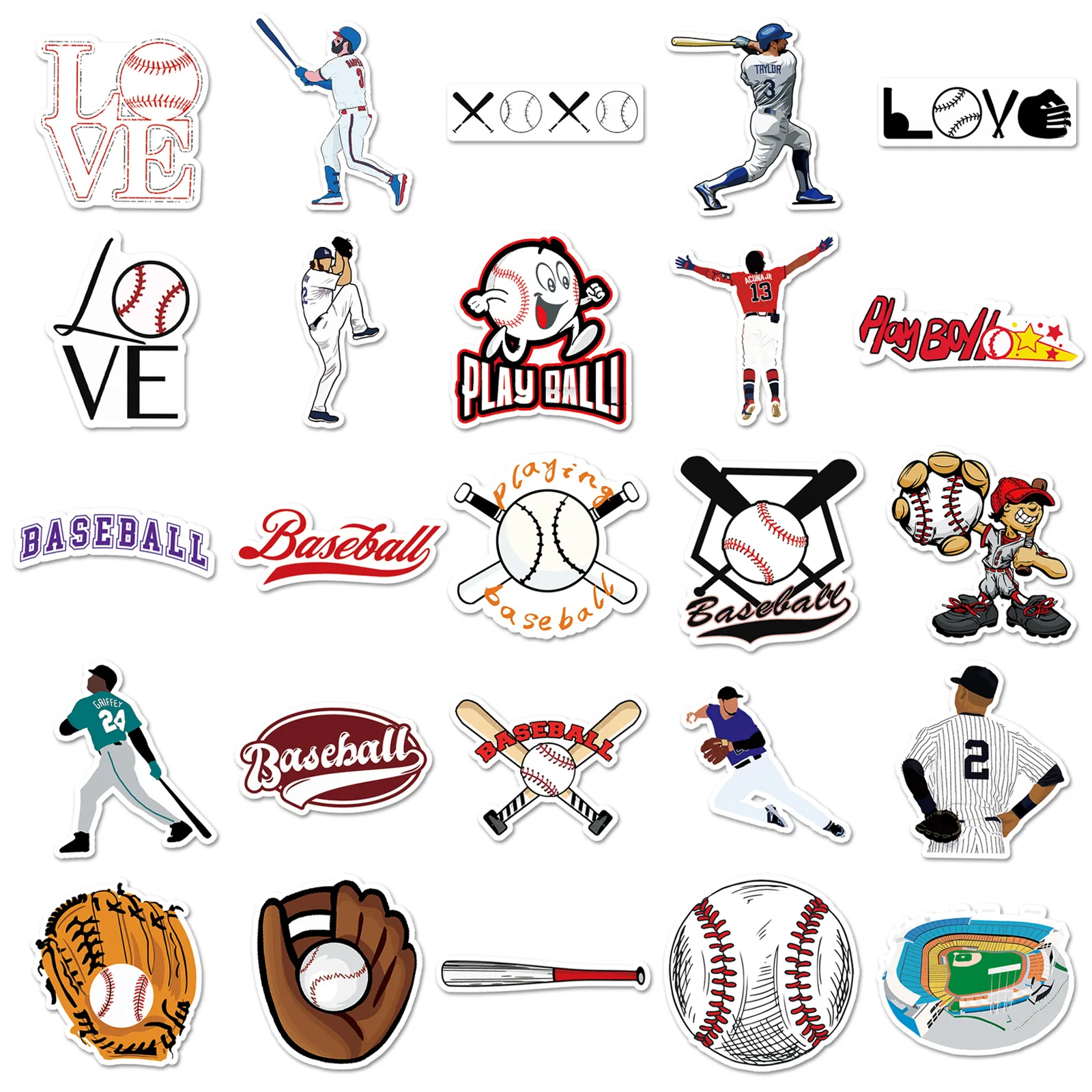 50pcs cartoon baseball graffiti stickers decorate guitar suitcase waterproof stickers wholesale