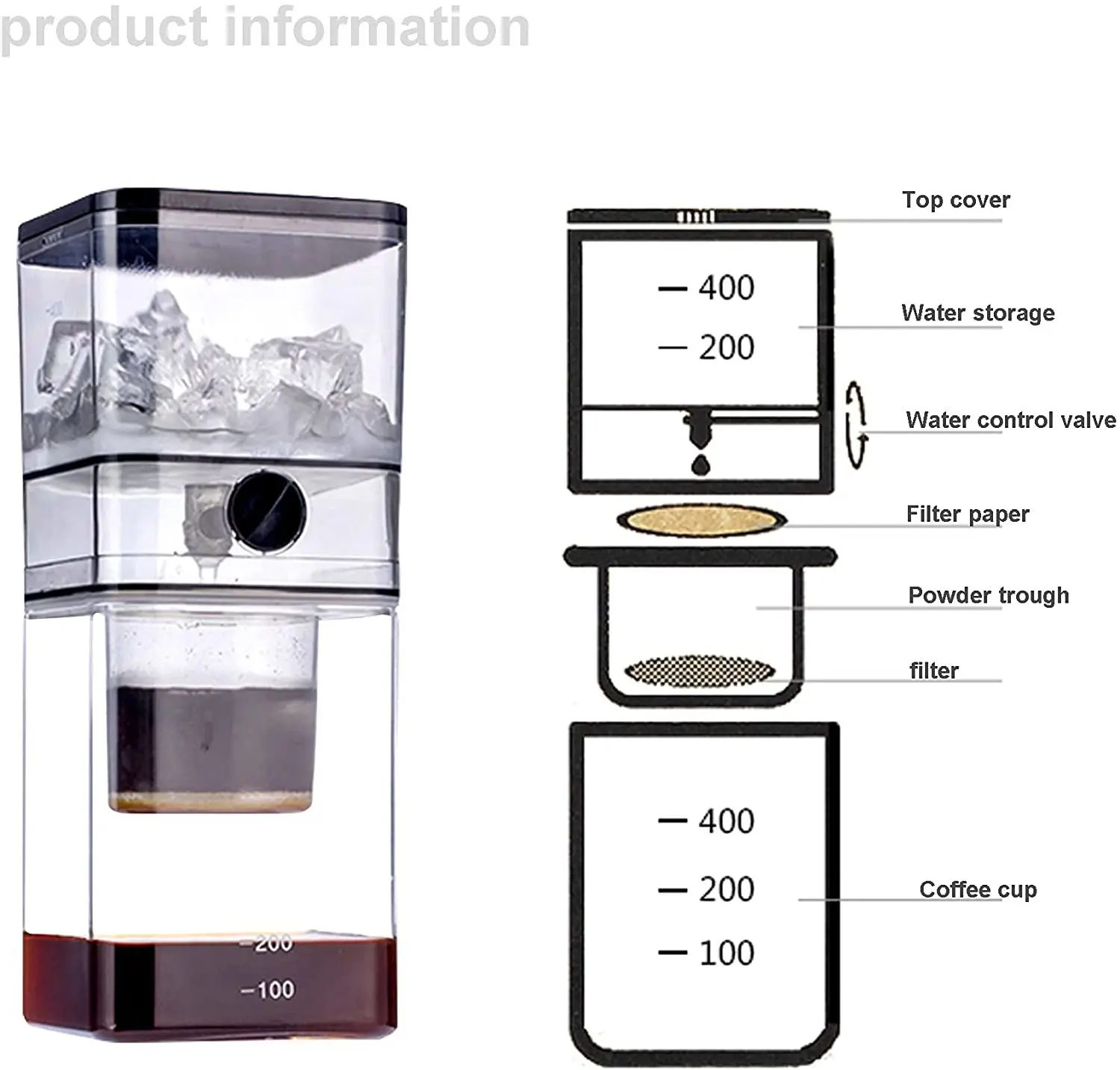Coffee Machine Ice Drip Pot Portable Maker Cold Brew Dripper Iced Brewer Manual Integrated Stainless Steel FilterOther