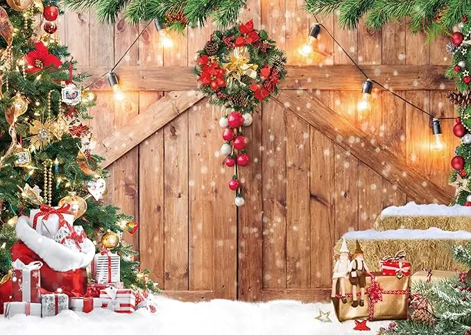 Custom Christmas Backdrops Fireplace Theme Background Cartoon Animals Blank Banner Birthday Party Photography Backdrop