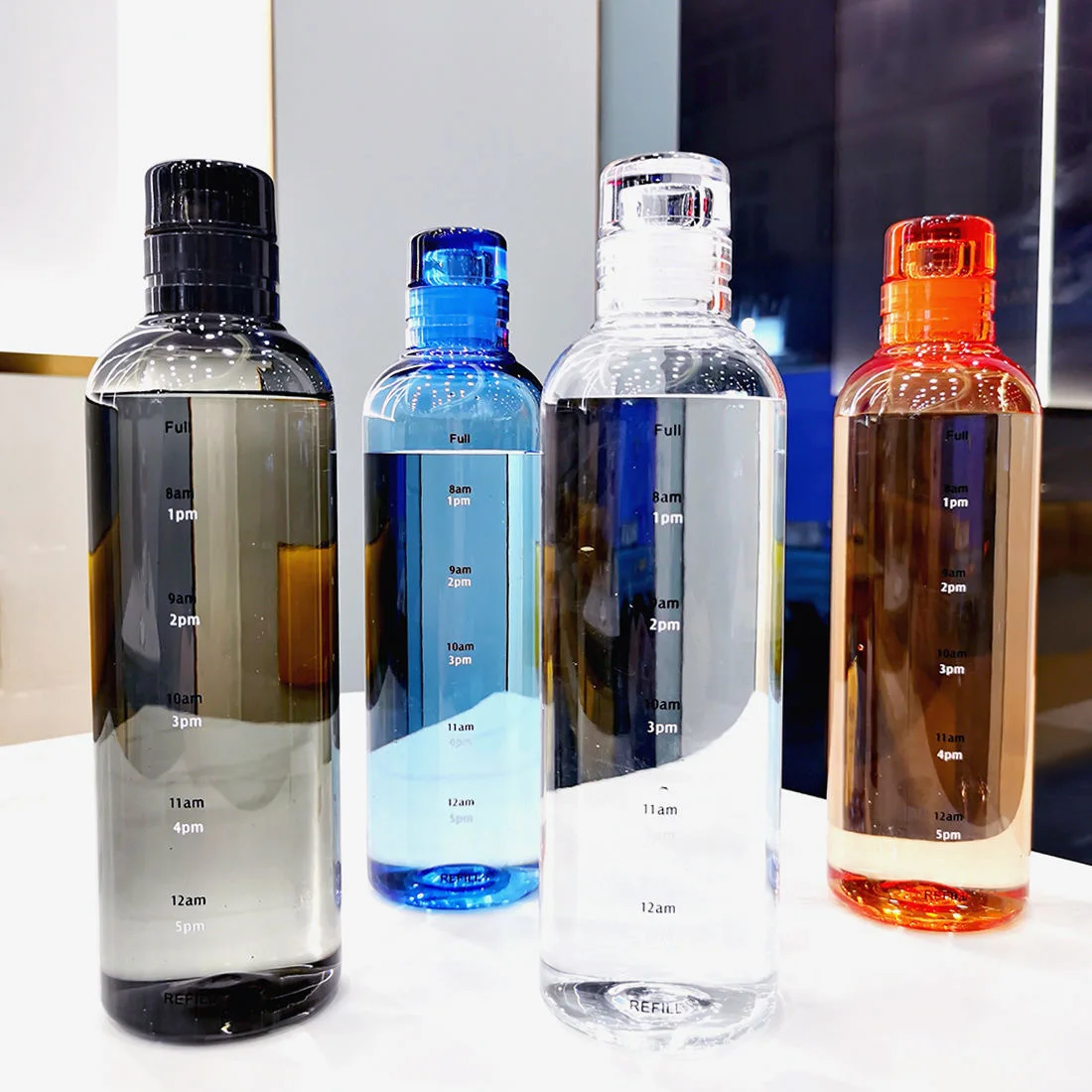 Wholesale Plastic Glass Drink Wide Mouth time scale Double Insulated Gym Sport Water Bottle Creative drinking cup